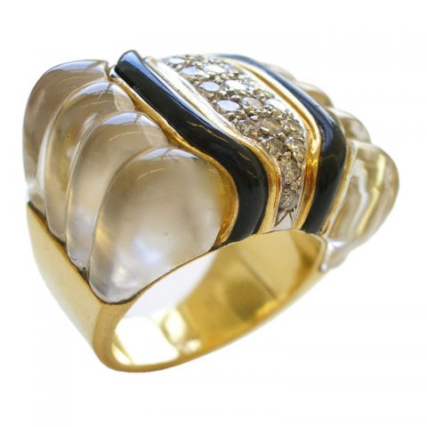 18k Crystal, Onyx and Diamond Ring, c1960