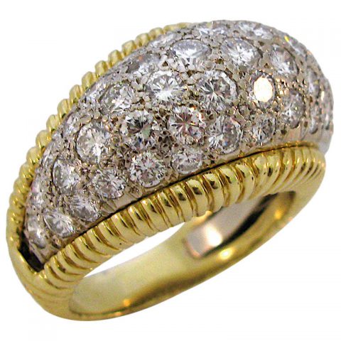 18k Gold and Diamond Bombe Ring, circa 1960