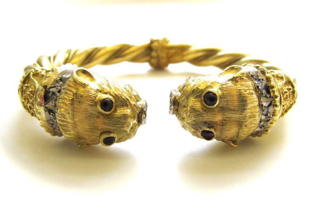 Buy Magnificent Steel and Gold-plated Bangle Bracelet Representing Two Lions'  Heads Online in India - Etsy