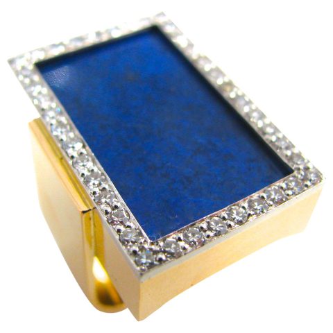 Toni Cavelti Lapis Lazuli Diamond Gold Ring circa 1970