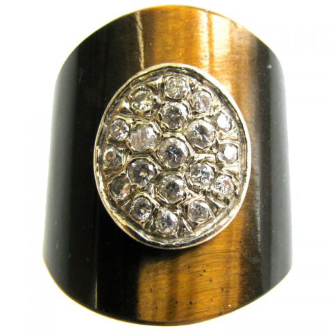 A Gold, Diamond and Tigers Eye Ring c1970