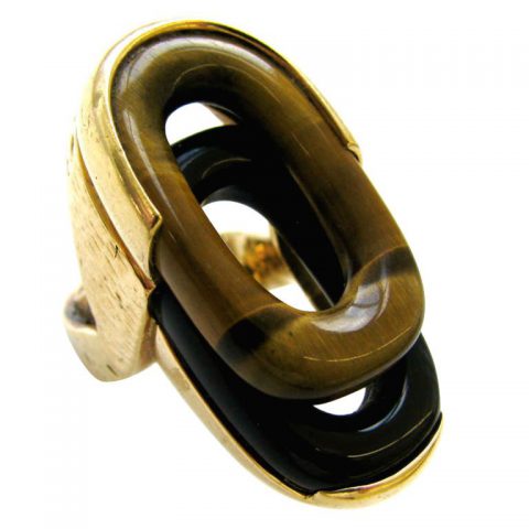 A Gold, Tiger-Eye and Onyx Ring, c1970