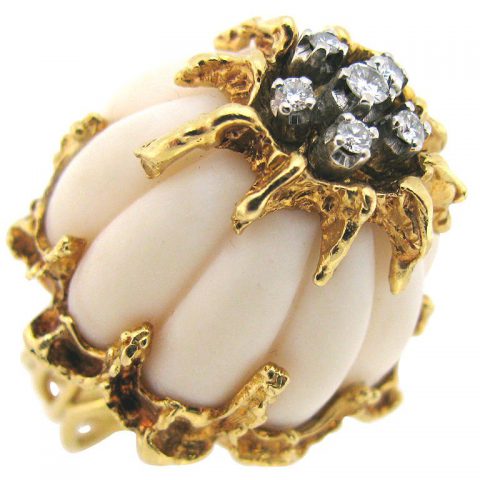 A Gold, White Coral and Diamond Ring circa 1960