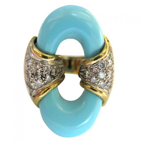 A Gold and Turquoise Ring, circa 1970