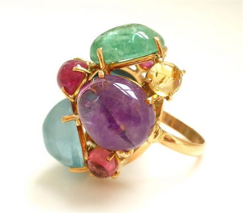 A Massive Gold and Multi-colored Gemstone Ring,circa 1950