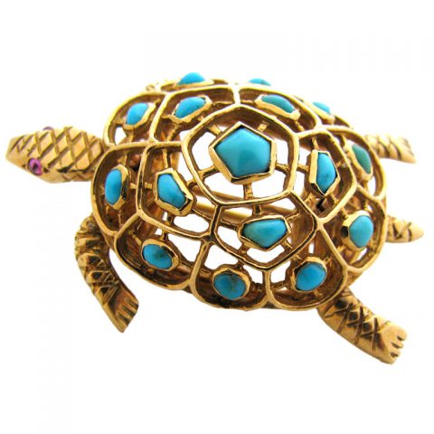 BOUCHERON PARIS, A Gold and Turquoise Scatter Pin, c 1950