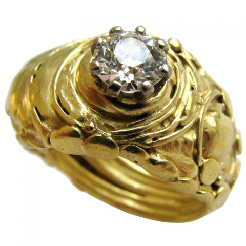 Brutalist Diamond Gold Solitaire Ring