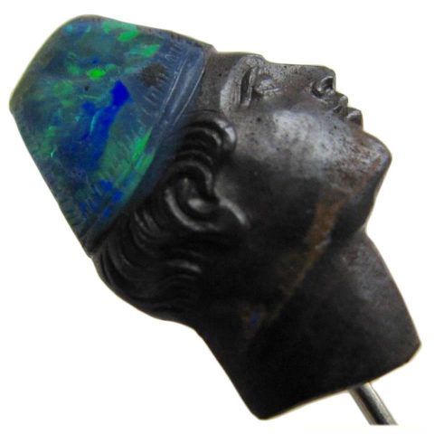 Carved Boulder Opal Blackamoor Antique Stickpin