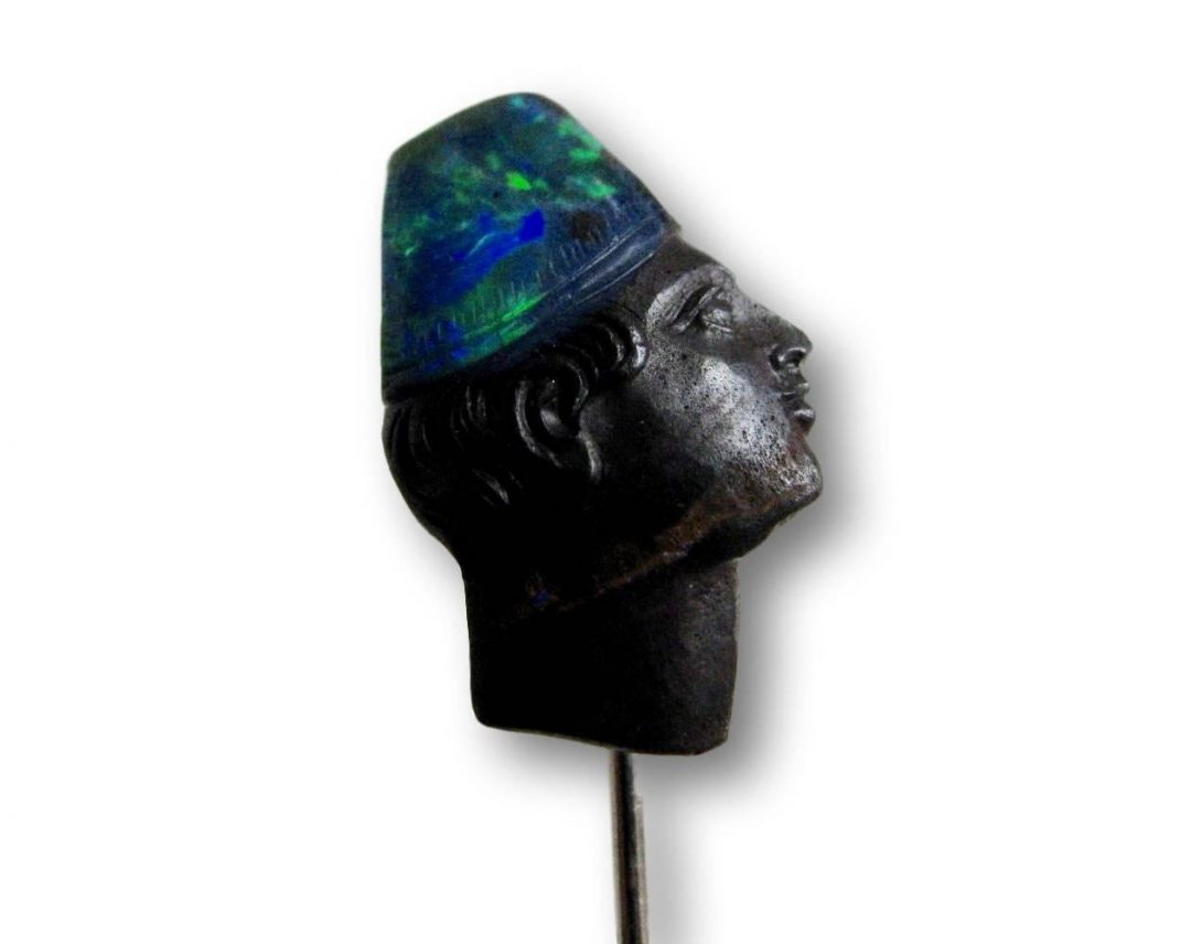 Carved Boulder Opal Blackamoor Antique Stickpin - Image 4