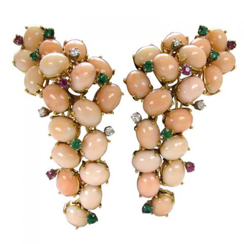 A Pair of Coral Ear Clips c1960
