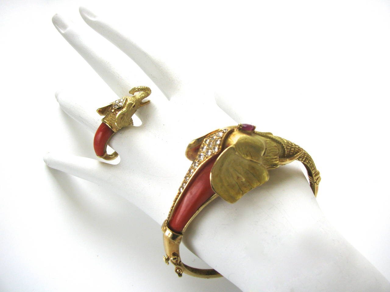 A Coral Gold Mama and Baby Elephant Suite - Image 5