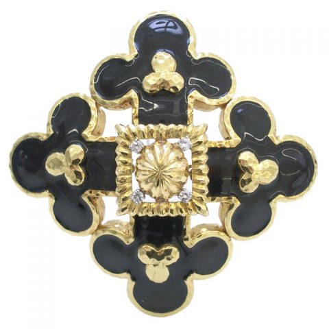 DAVID WEBB Diamond Enamel Pendant/Brooch circa 1970