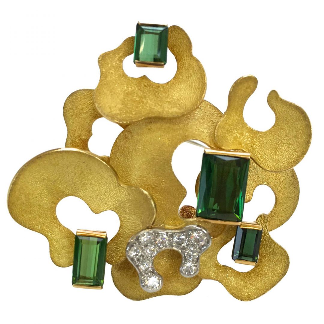 Andrew Grima Diamond and Tourmaline Brooch 1970