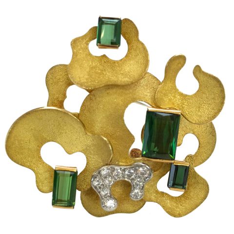 Andrew Grima Diamond and Tourmaline Brooch 1970
