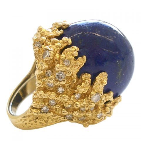 Gold Lapis Lazuli and Diamond Ring c1970