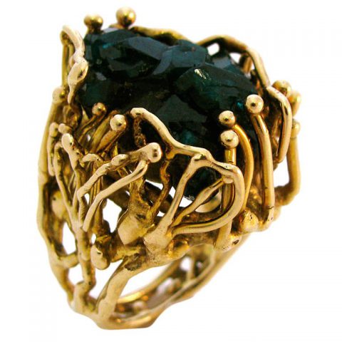 Gold and Emerald Crystal Ring, circa 1970,Unique