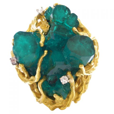 Gold and Emerald and Diamond Ring c 1970