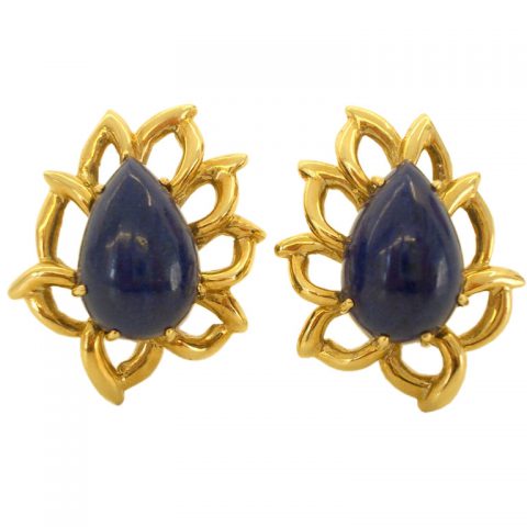 Gold and Lapis Lazuli Ear Clips by David Webb c1960