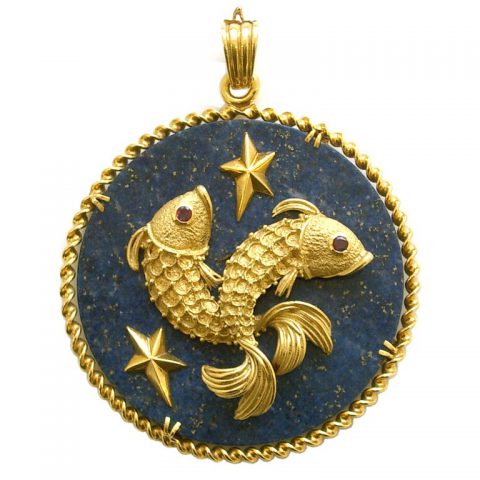 Gold and Lapis Lazuli Pisces Pendant