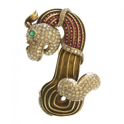 Gold, Diamond, Ruby and Emerald Brooch, Circa 1945