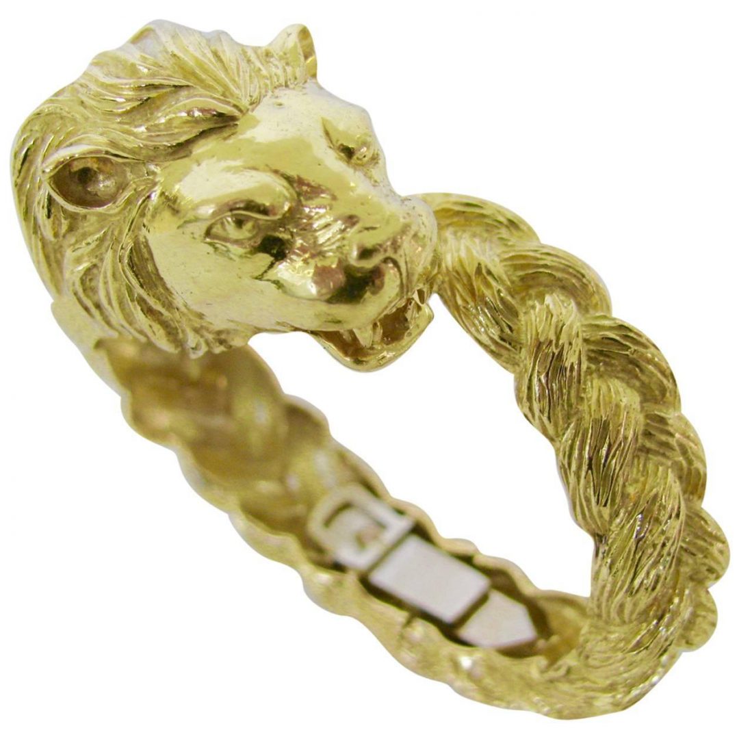 Gold Lion Head Zodiac Bangle Bracelet Circa 1970