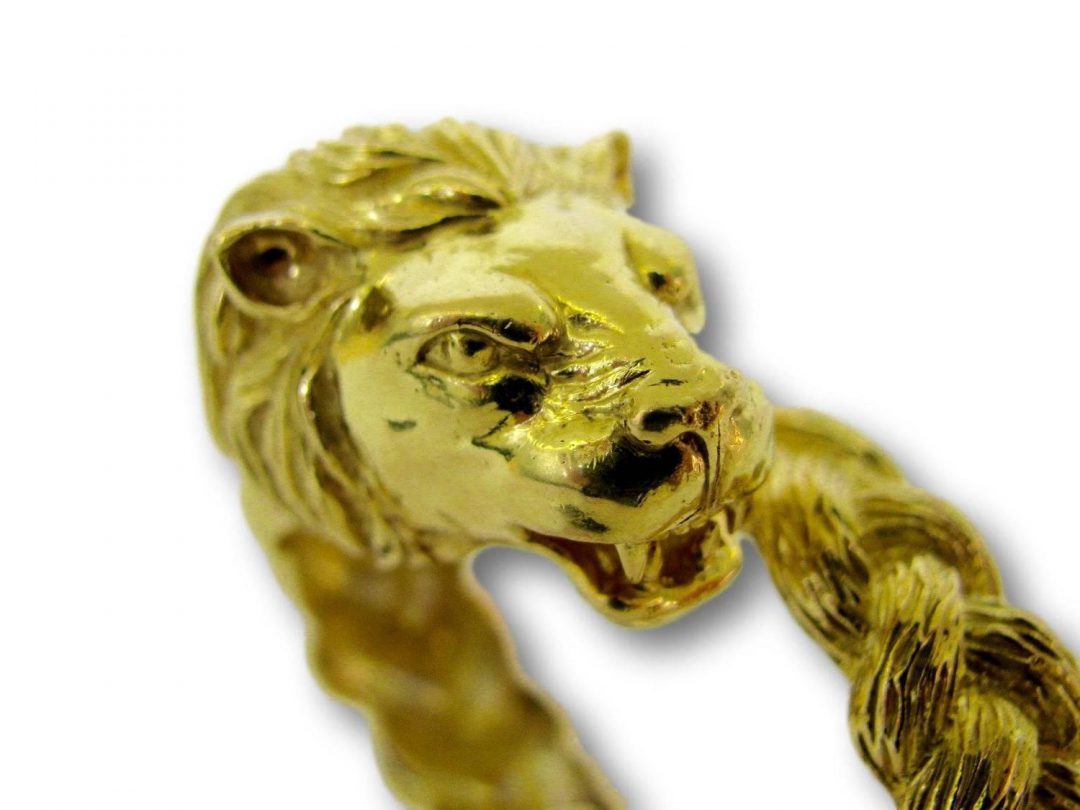 Gold Lion Head Zodiac Bangle Bracelet Circa 1970 - Image 5
