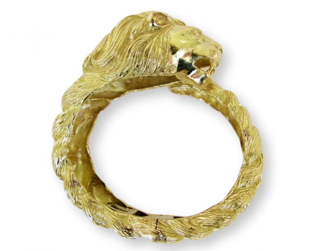 Gold Lion Head Zodiac Bangle Bracelet Circa 1970 - Image 6