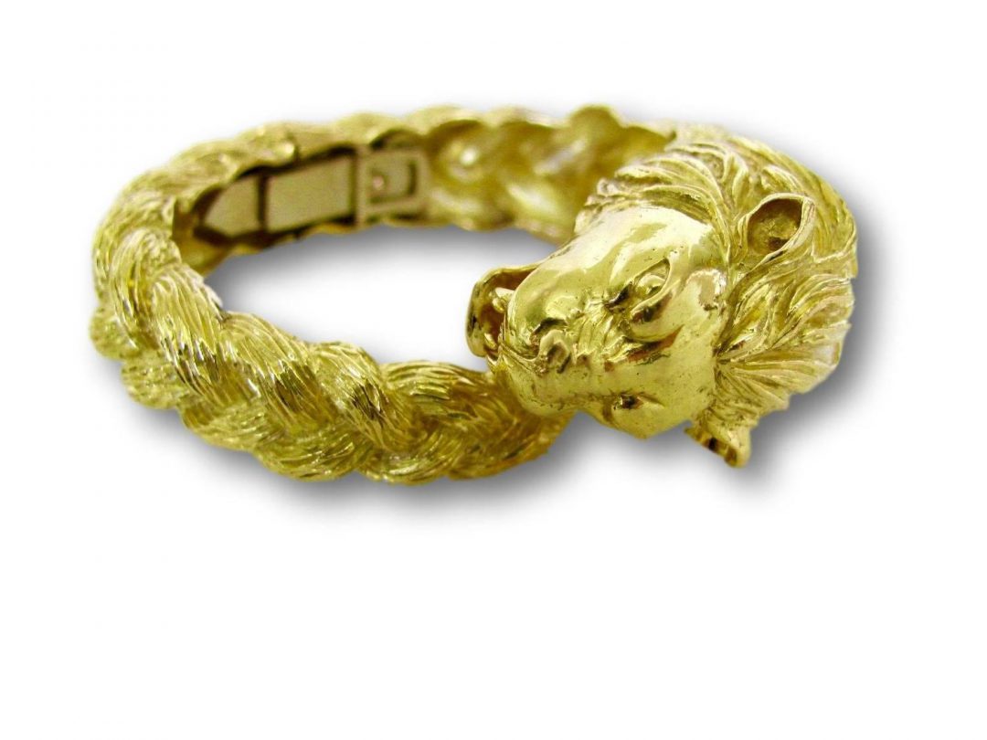 Gold Lion Head Zodiac Bangle Bracelet Circa 1970 - Image 2