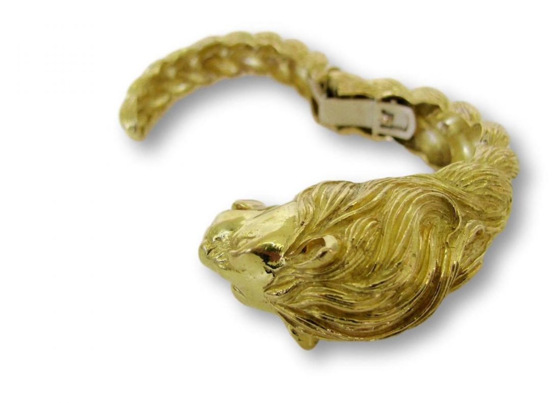 Gold Lion Head Zodiac Bangle Bracelet Circa 1970 - Image 3