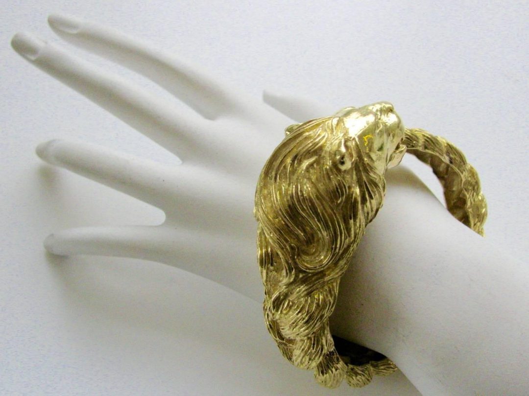 Gold Lion Head Zodiac Bangle Bracelet Circa 1970 - Image 4