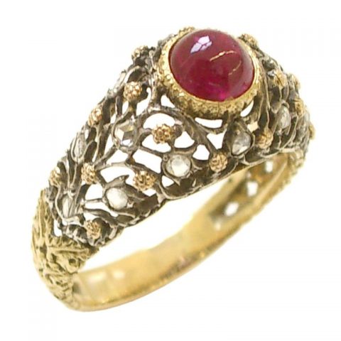 Buccellti Gold and Diamond Ruby Ring Circa 1960