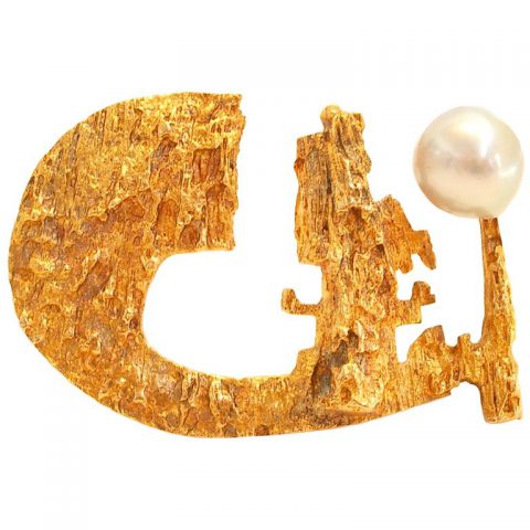 Bjorn Weckstrom for Lapponia, Gold and Pearl Brooch, 1967