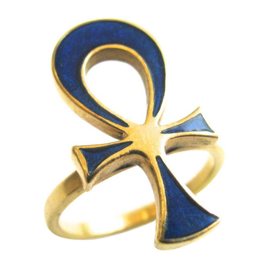 1970s Gucci Enamel Gold Ankh Ring