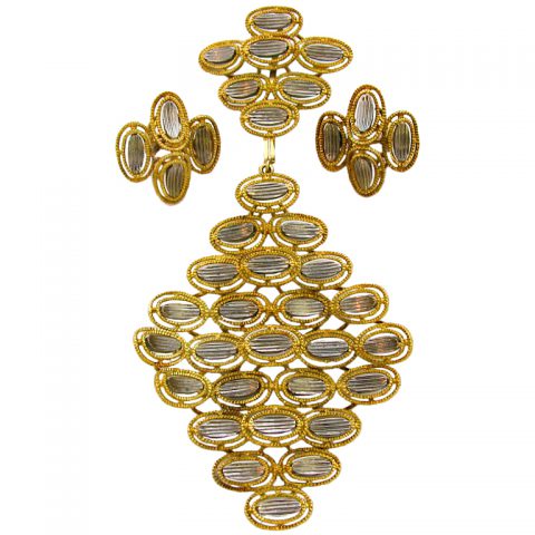 H. STERN 1970's White and Yellow Gold Pendant and Ear Clips
