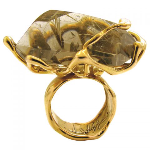 LUCIFER VIR HONESTUS A Massive Gold and Rutilated Quartz Ring