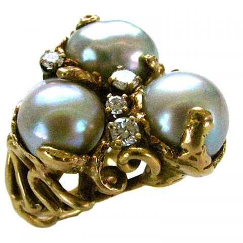 Arthur King, a Gold, Diamond and Pearl Ring,c1970