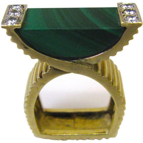 La Triomphe Malachite and Diamond Ring c1970