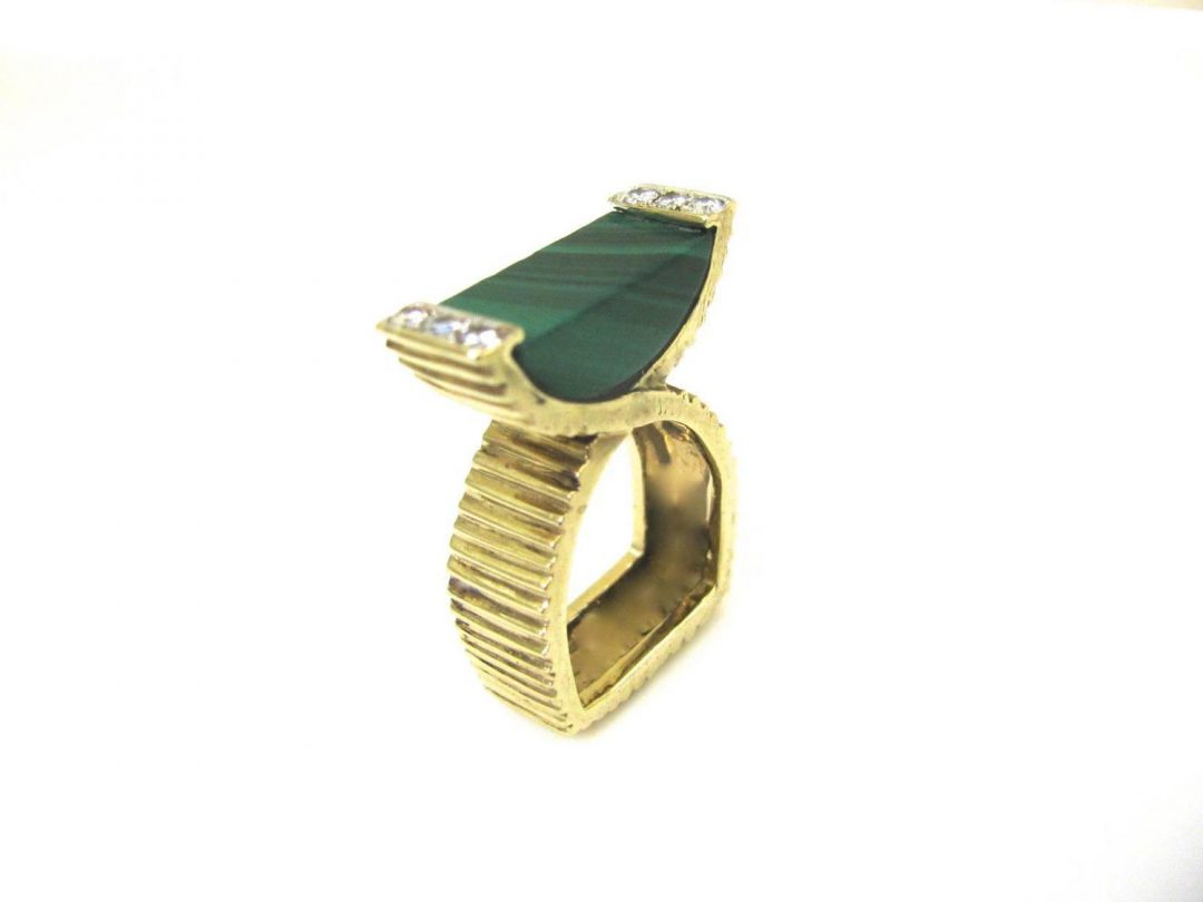 La Triomphe Malachite and Diamond Ring c1970 - Image 3