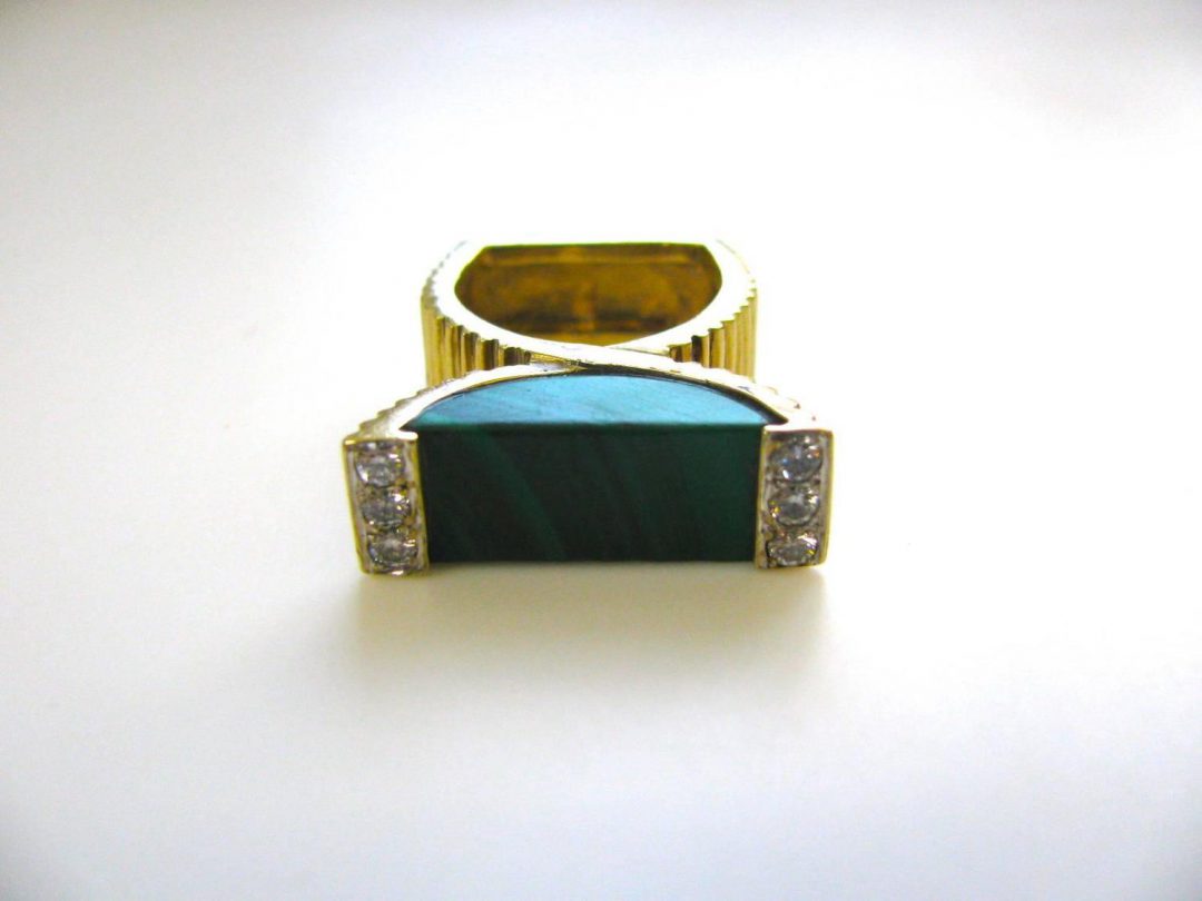 La Triomphe Malachite and Diamond Ring c1970 - Image 6