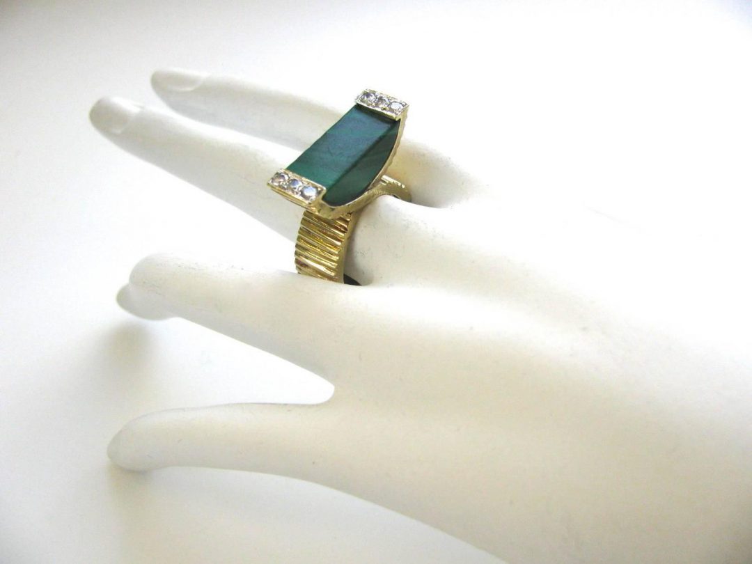 La Triomphe Malachite and Diamond Ring c1970 - Image 7