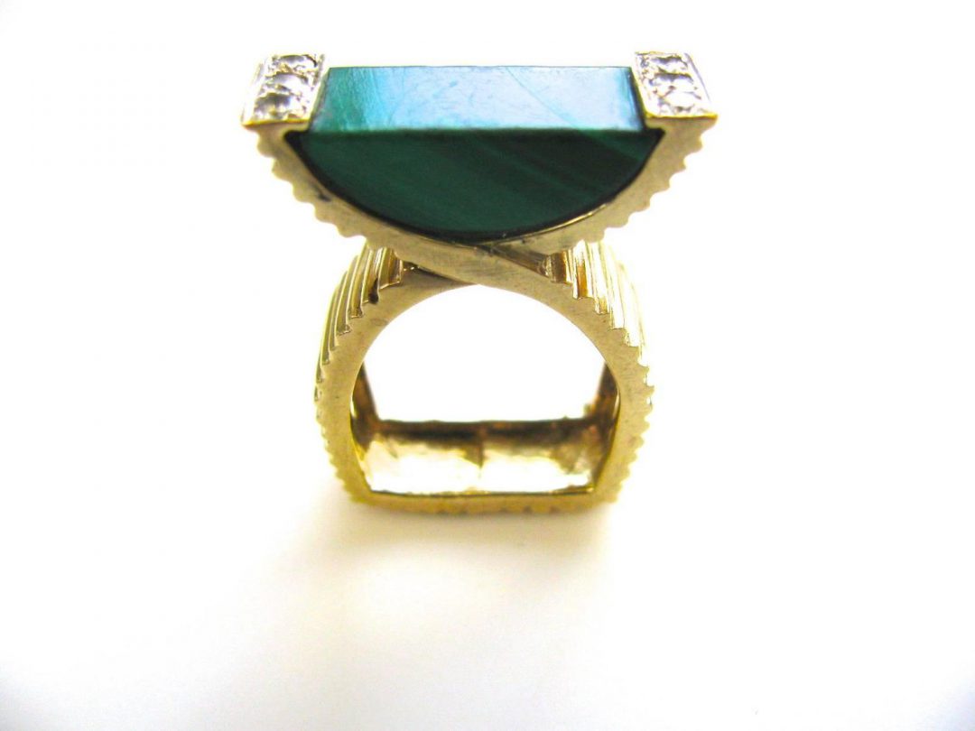 La Triomphe Malachite and Diamond Ring c1970 - Image 2