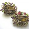 Massive Multicolored Gemstone and Shell Ear Clips - Image 2