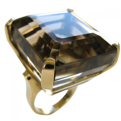 A Massive Gold and Smoky Quartz Retro Ring c1945