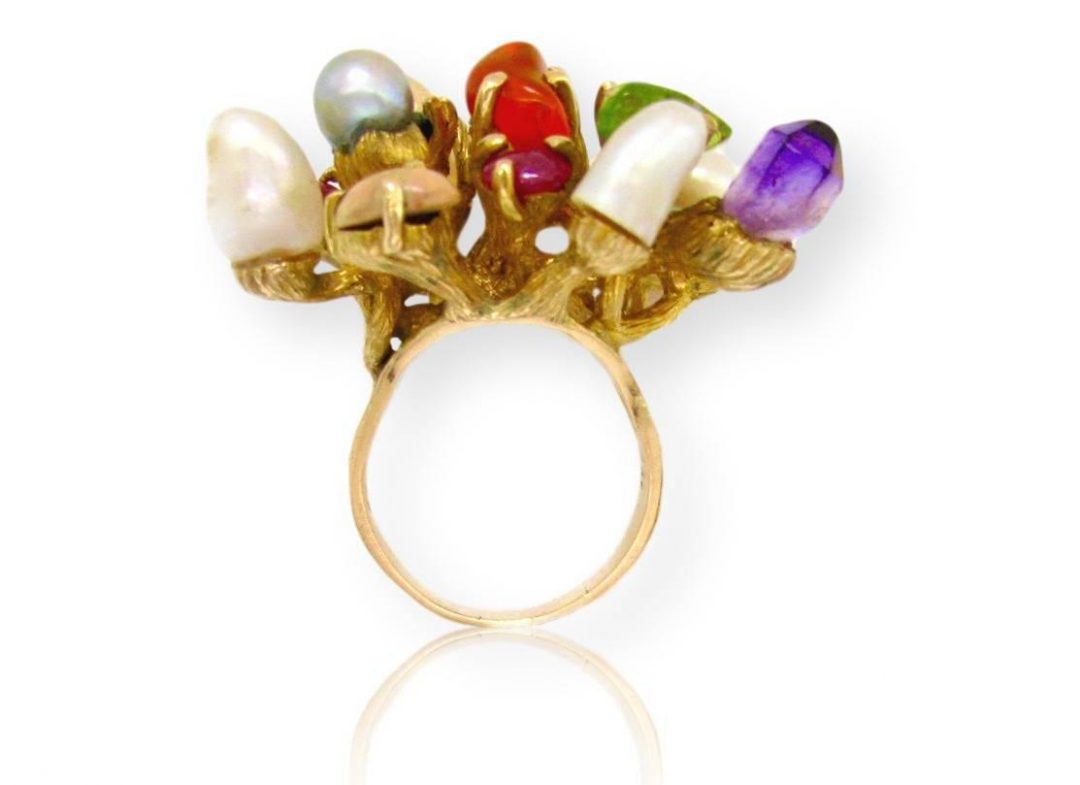 1970s Virgilio of Taxco Modernist Gemstone Cocktail Ring - Image 2