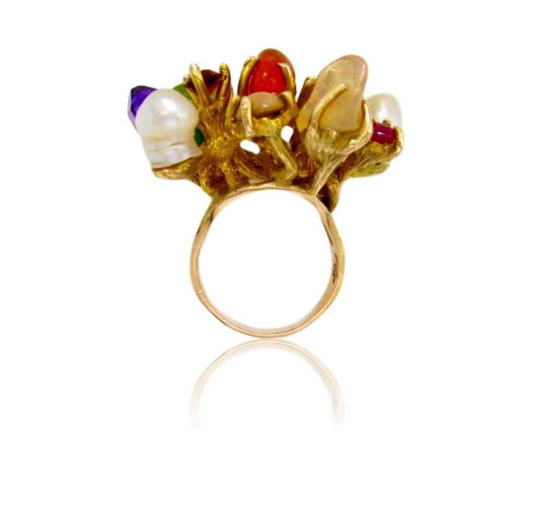 1970s Virgilio of Taxco Modernist Gemstone Cocktail Ring - Image 3