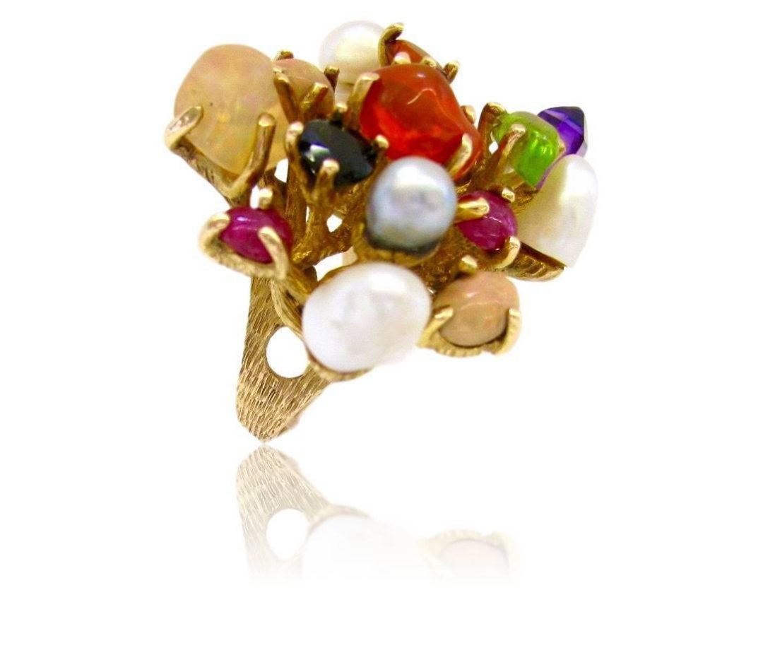 1970s Virgilio of Taxco Modernist Gemstone Cocktail Ring - Image 4