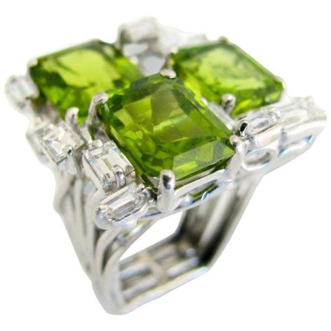 Barbara Anton Modernist Peridot and Diamond Cocktail Ring