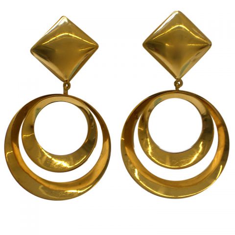 Dramatic Gold Ear Clips, Italian , c1970