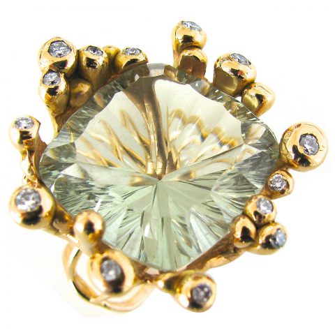 Lucifer Vir Honestus Prasiolite Diamond Gold Ring