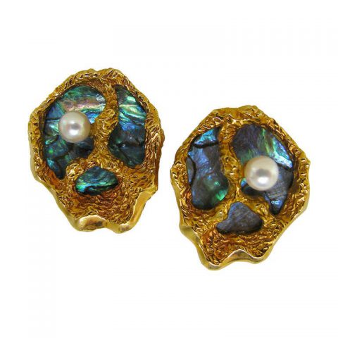 Gubelin Abalone Pearl Gold Shell Ear Clips